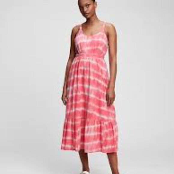 GAP Scoopneck Fit & Flare Midi Dress in Pink Tie Dye Size 4 100% Cotton - Picture 1 of 6